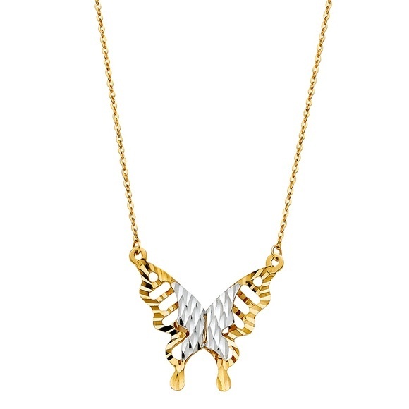 14k Yellow Gold Hollow Butterfly Necklace 18"
